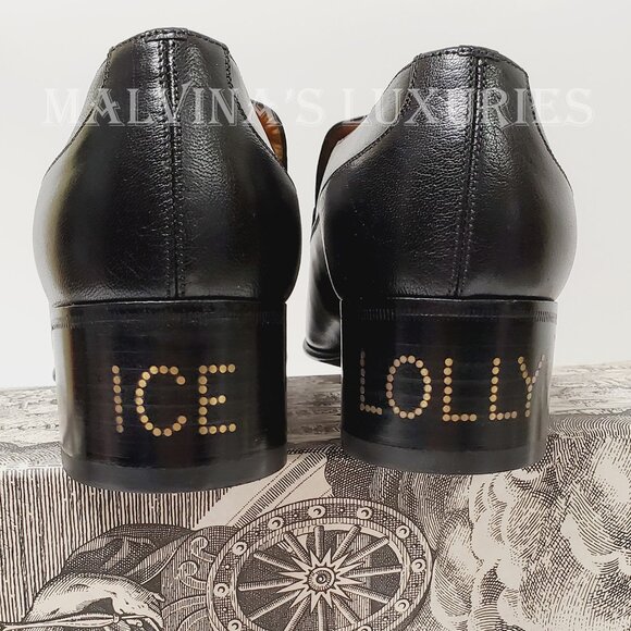 GUCCI SHOES MENS BLACK LEATHER HORSEBIT CHAIN LOAFERS ICE LOLLY sz 6 US 6.5 main image 4
